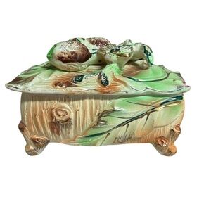 Vintage Fairyland Trinket Box Mid Century Ceramic Hand Painted Japan